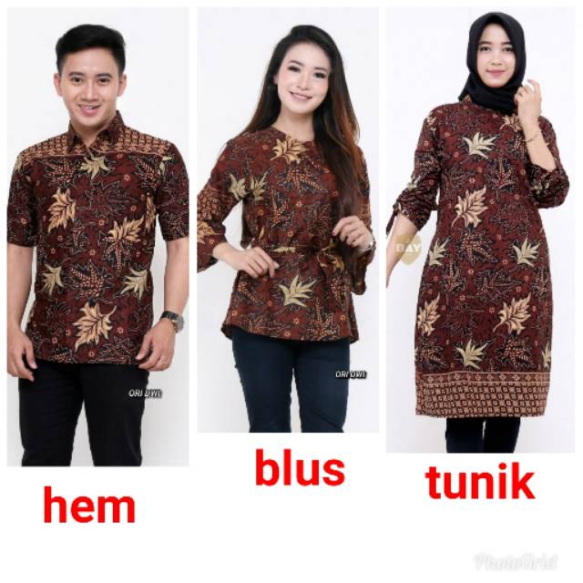 Hem blus tunik batik seragam seno coklat