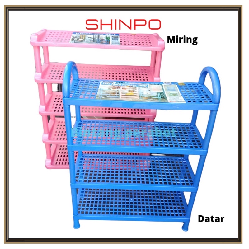 SHINPO - Rak Sepatu Susun 3 4 5 Datar / Miring - Rak Sepatu Plastik Shinpo Susun 3 4 5 Miring / Data