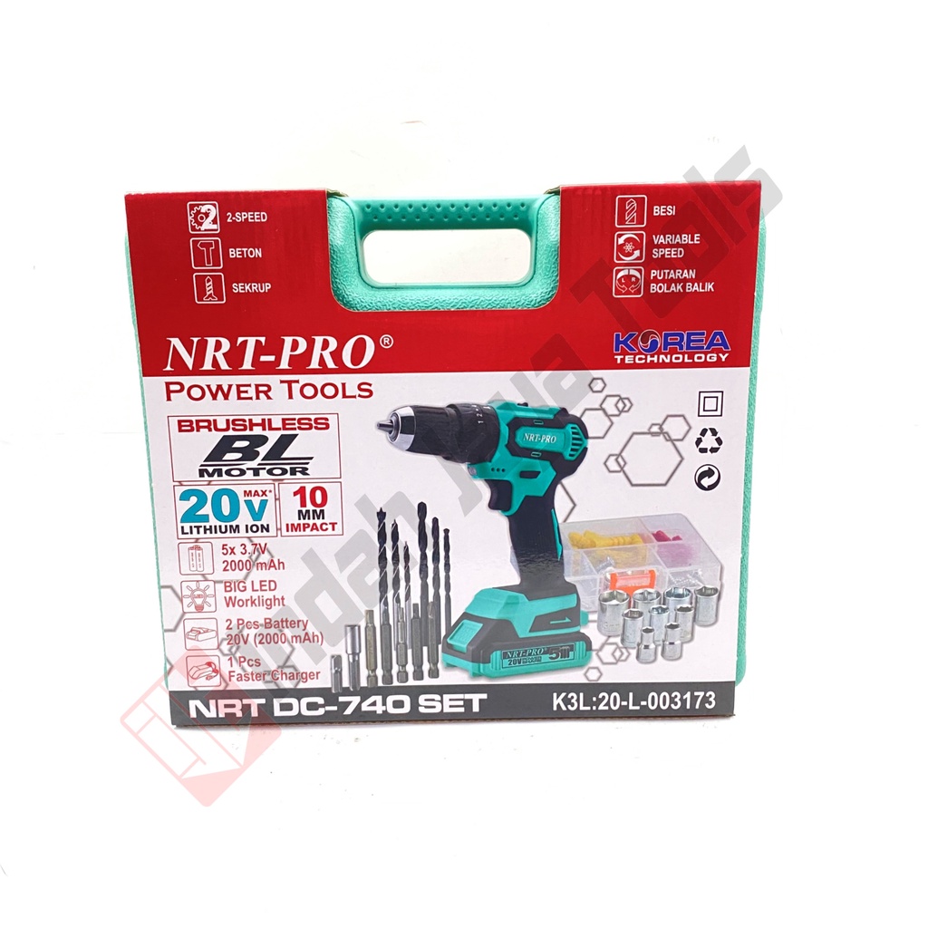 NRT-PRO DC-740 BRUSHLESS SET Cordless Impact Drill 20V Bor Baterai