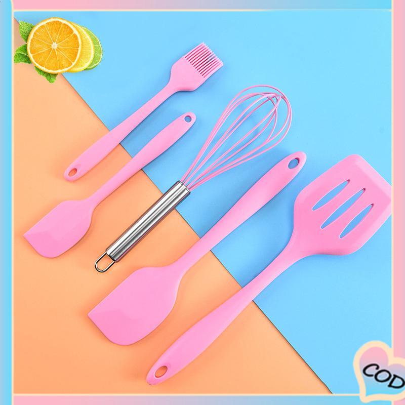 COD❤️ Silicone Scraper 5-piece Set One-piece Oil Brush Scraper Kebocoran Sekop Pengocok Telur Alat Kue-A.one