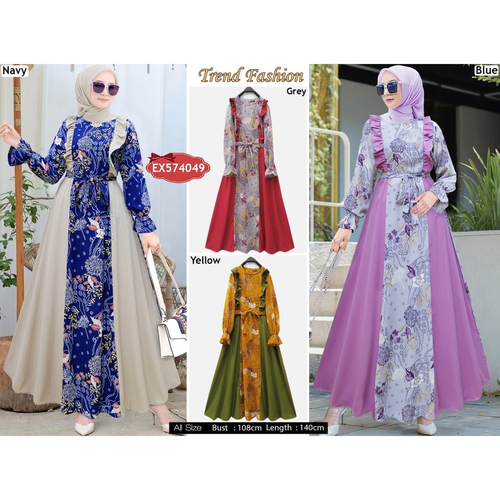 Gamis Tania ruffle rempel lengan balon bahan wolfis mix moscrepe merk extu
