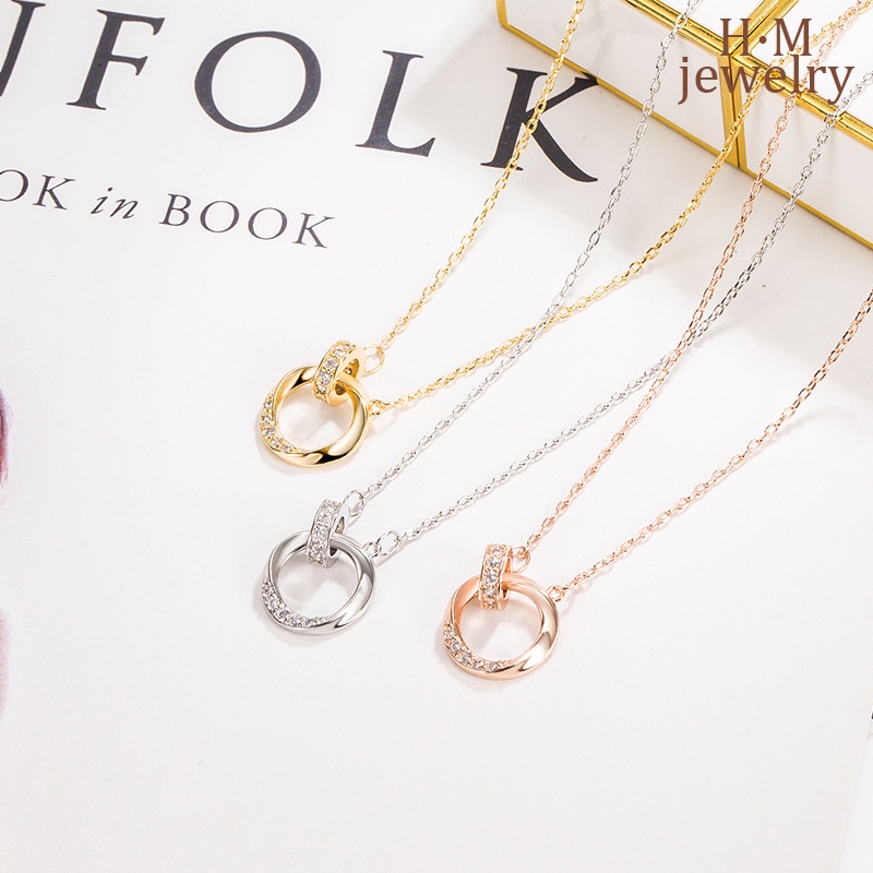 Kalung Model Double Ring Aksen Berlian Untuk Pasangan