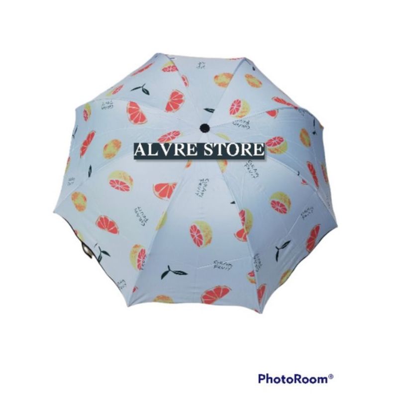 Payung Lipat Motif Buah Nagoya Nagoya NF-496 Lapis Hitam Anti UV Kuat Kokoh Packing Free Bubble Wrap