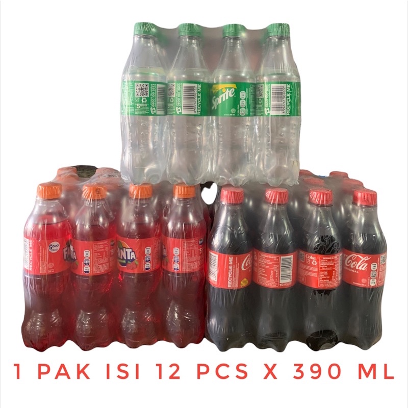 

Coca Cola, Fanta, dan Sprite 1 Pak isi 12 botol x 390 ML