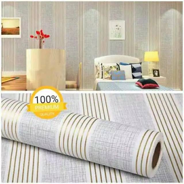 Wallpaper dinding motif Salur Abu dan emas