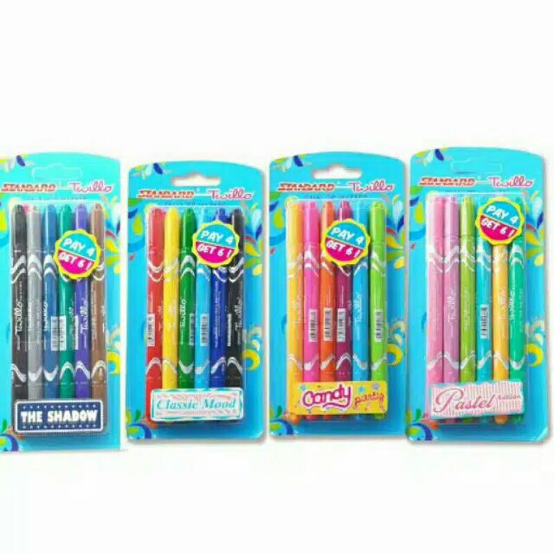 

Spidol Standard Twillo Dual Tip Colour Pen Per Set Isi 6 Warna