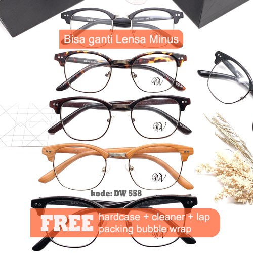 DW 558 paket frame motif kayu kacamata  bisa minus silinder cyl antiradiasi clubmaster wood