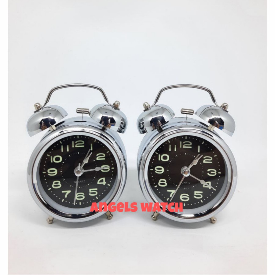 jam weker kring besar nyaring/ jam meja weker alarm kring kuping - silver