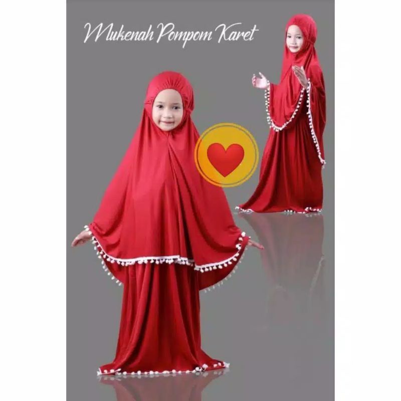 Mukena Anak Perempuan Pom Pom Karet Usia 3- 6 Tahun | Pakaian Jersey Mukenah Tanggung 4-5 Thn |Mungkena Muslim Sd Lucu |Mekena Bayi Tk Bts Premium