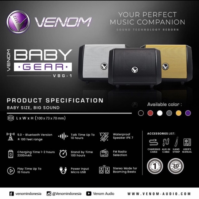 HOT PROMO!!! Speaker Bluetooth VENOM BABY GEAR VBG-1