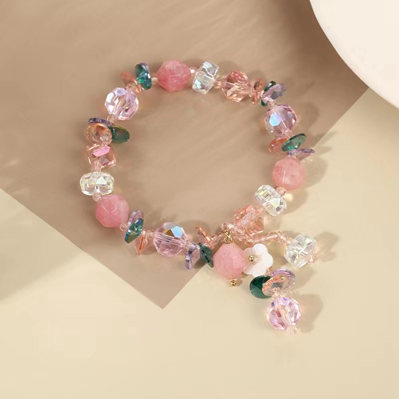 Gelang Batu Kristal Alami Warna Pink Gaya China Untuk Wanita