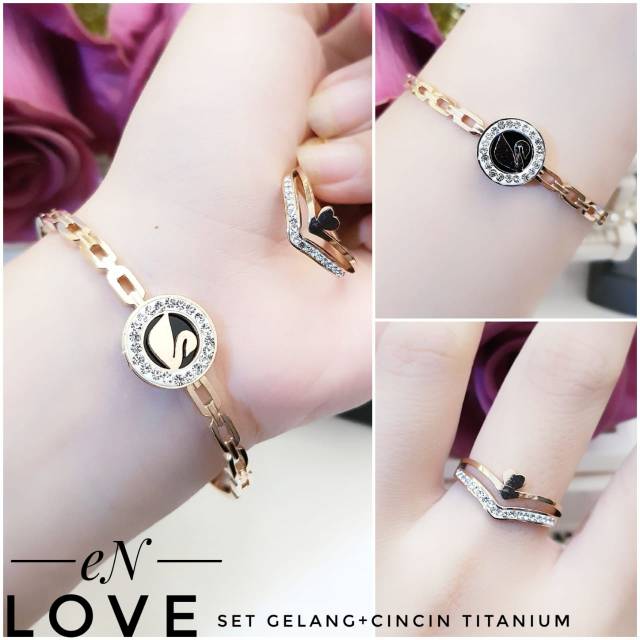 Titanium gelang dan cincin 0420j