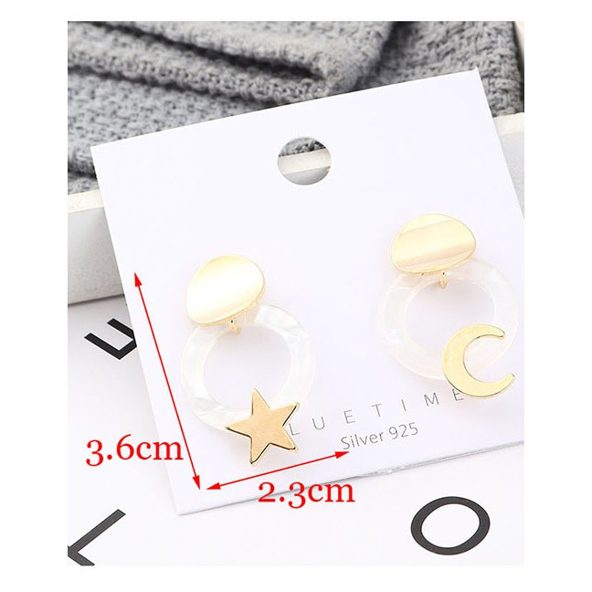 LRC Anting Tusuk Fashion Gold Plated Gold Star S925 Silver Needle Earrings Y62828