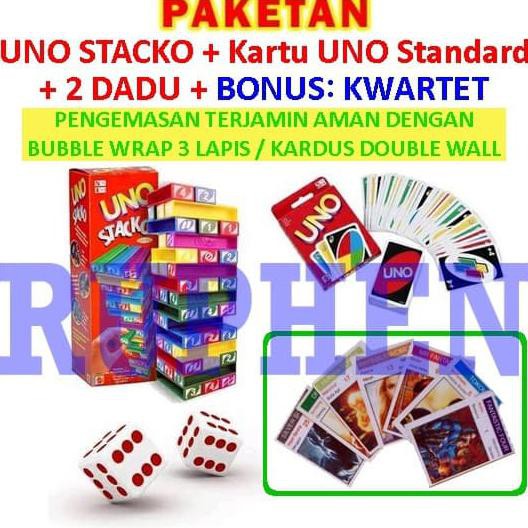 Paket UNO Stacko + Kartu / Card + Dadu / Dice Mainan Balok Seru Claude.Blake|