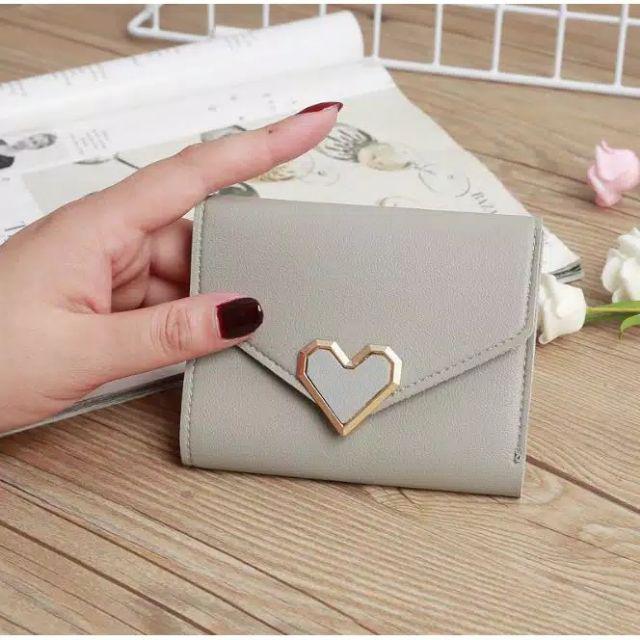 SC✌ DL065 Dompet Wanita kartu koin Mini LOVE Fashion Wanita Kekinian Dompet Wanita Murah Import-ABU MUDA