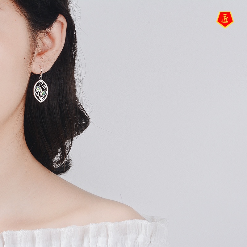 [Ready Stock]Creative Leaf-Shaped S925 Silver Colorful Moonstone Earrings