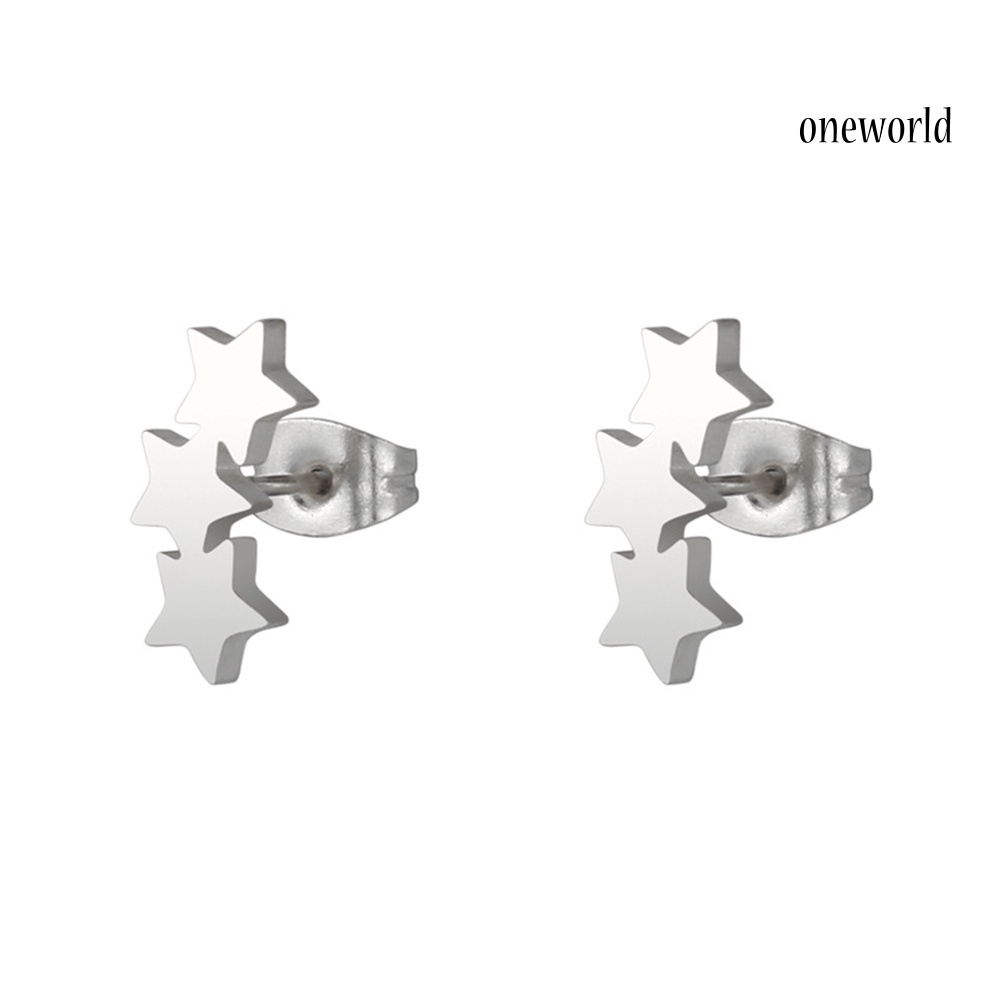 OW@ Chic Triple Star Ear Studs Stainless Steel Earrings Women Piercing Jewelry Charm