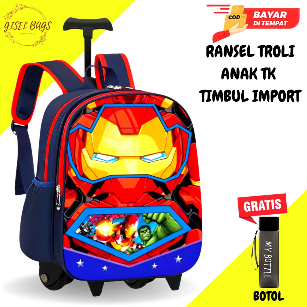 Tas troli anak laki laki tk gambar timbul karakter superhero