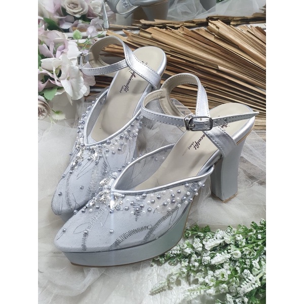 sepatu alumni payet diamont silver 9cm