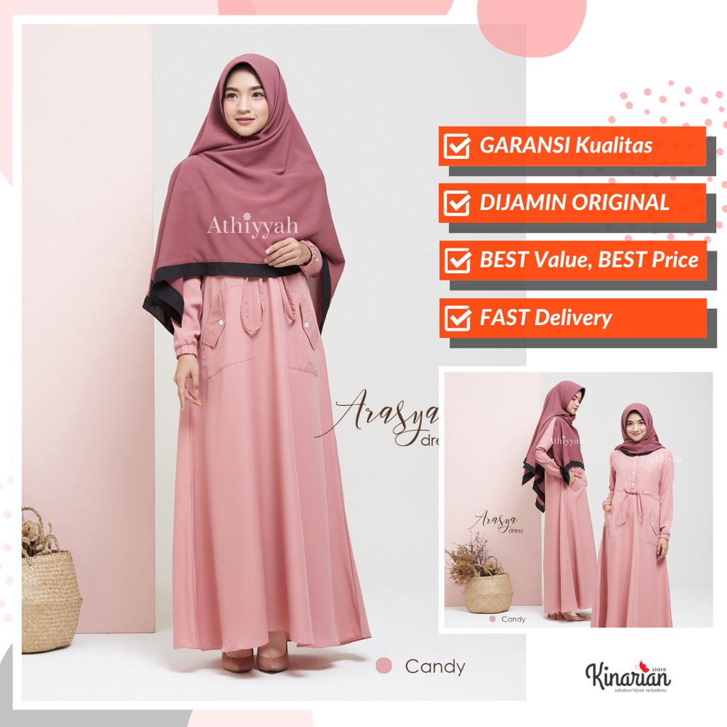 Gamis ARASYA dress ORIGINAL by Athiyyah - Busana Muslim Syar'i Polos warna Cantik Elegan Busui