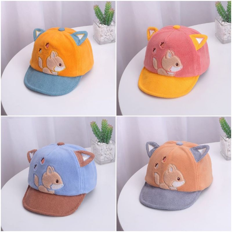 Topi baseball bayi Fox fleece baby caps premium import