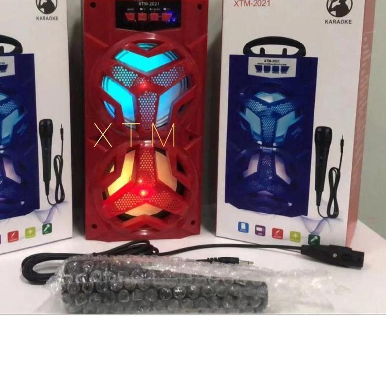♨ Speaker Bluetooth Fleco F-4021/XTM 2021 Bonus Mic karaoke Doble Speaker Sobwoofer Aktif ☆
