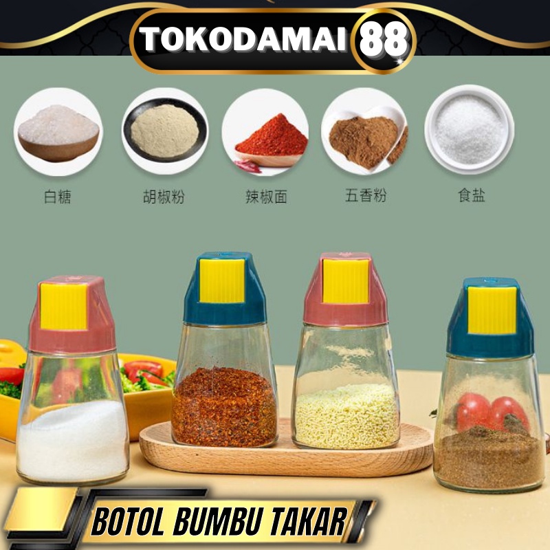 BOTOL BUMBU TAKAR KACA / TEMPAT PENYIMPANAN BUMBU DAPUR MODEL TEKAN SERBAGUNA