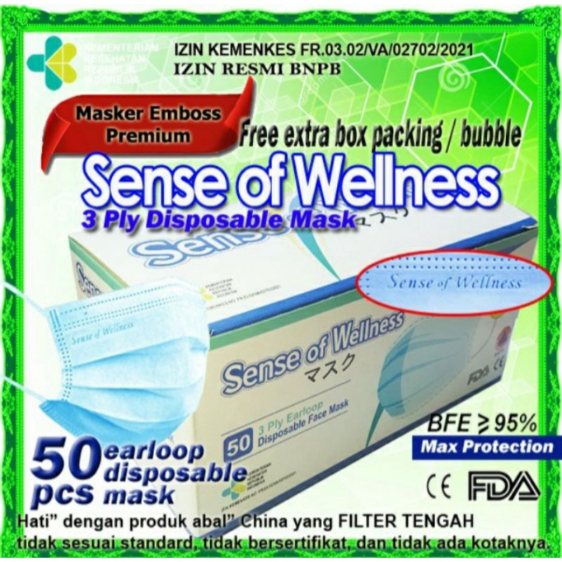 Masker 3Ply Bedah Medis 3 Ply Disposable Surgical Earloop Emboos Original Sense of Wellness