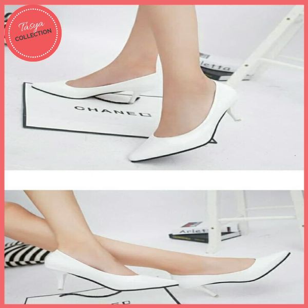 SEPATU WANITA HIGH HEELS PANTOFEL 9CM PUTIH