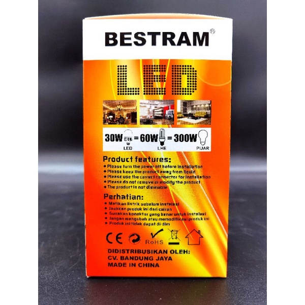 Lampu Led 30w Bestram Supermax, warna cahaya putih 6500K, garansi 1 tahun