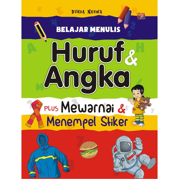 Belajar Menulis Huruf & Angka Plus Mewarnai & Menempel Stiker