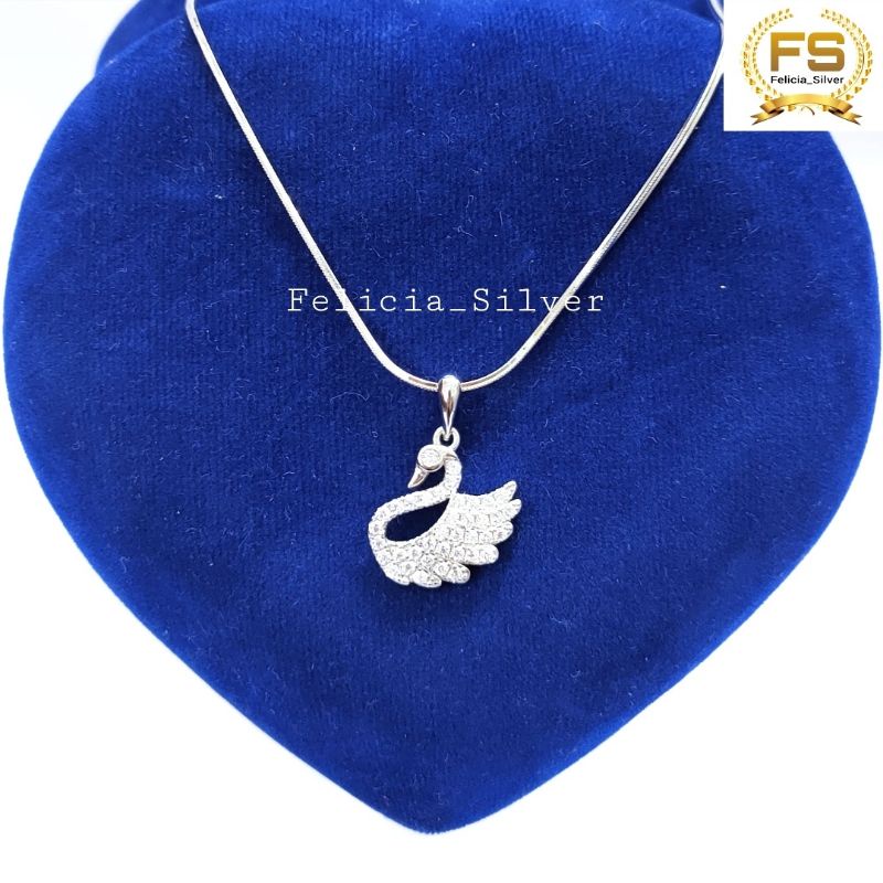 KALUNG PERAK ASLI SILVER WANITA 925 LAPIS EMAS PUTIH MODEL LIONTIN ANGSA BESAR - PERHIASAN PERAK WAN