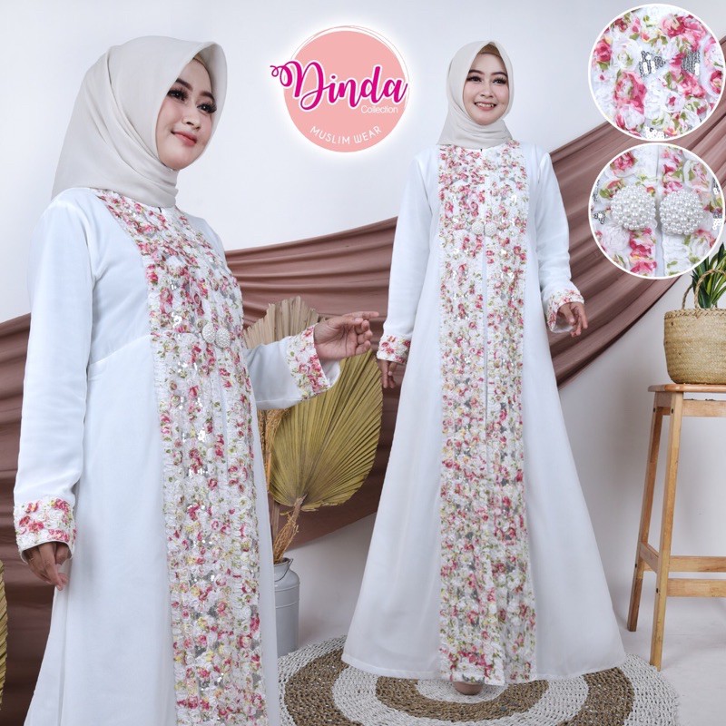 DINDA Baju Gamis Wanita Renda/Gamis Belah Renda Merah/Gamis Lebaran/Gamis trendy/DCM#H26 Merah