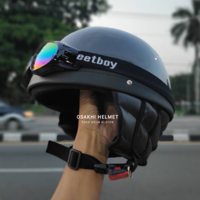 Helm Chip Abu-Abu Glossy Gratis Kacamata matic vespa bomber apik klasik retro old school