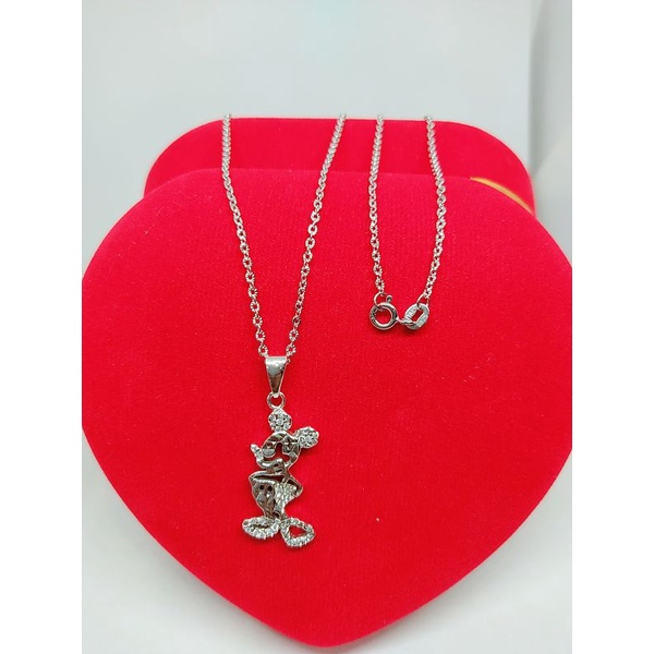 KALUNG PERAK ASLI 925 LAPIS EMAS/KALUNG NORI UKIR+LIONTIN MICKEY MOUSE CAMPUR MODEL/ASLI SILVER/FASHION WANITA