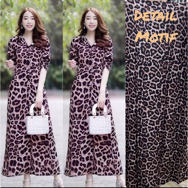 Gamis leopard / maxy long sleeve/