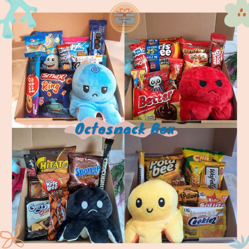 hampers snack ulang tahun BONEKA GURITA MINI / snackbox boneka gurita mini / Octosnack Box / Snackbox / Hampers ulang tahun /  Snack box / Giftbox  /  Hampers Snack / Hampers Gurita Mini / Kado Ulang Tahun / Hampers Snack dengan Boneka Gurita Mini