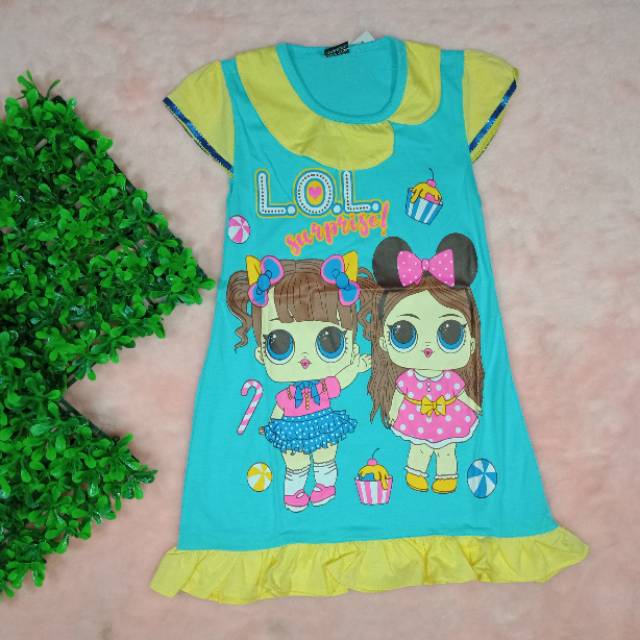 Ss#295 Dress Anak Perempuan Size 1-3tahun / Daster Anak Gambar Lol / Pakaian Anak Perempuan