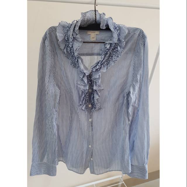 Hem/kemeja wanita tangan panjang motif garus2 biru merk J crew