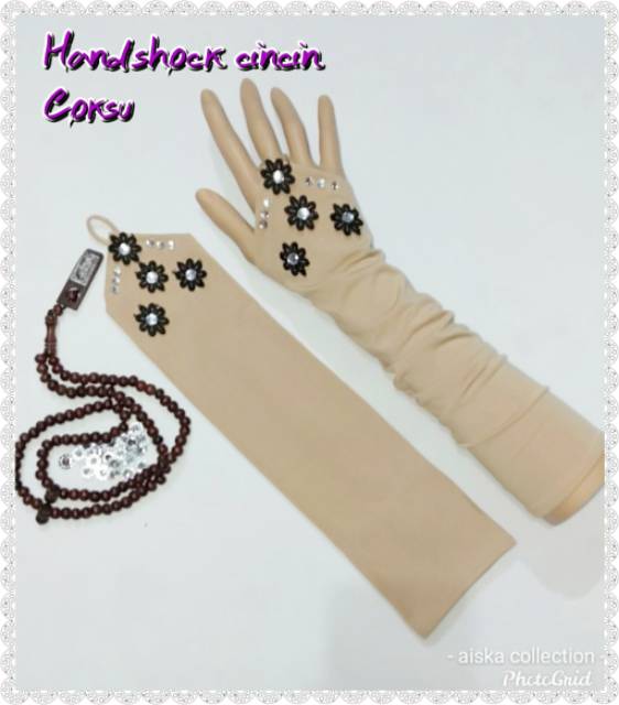 Handshock CIN2 SALWA manik&quot;/flower hitam salwa aplikasi manik_manik cantik/manset muslimah