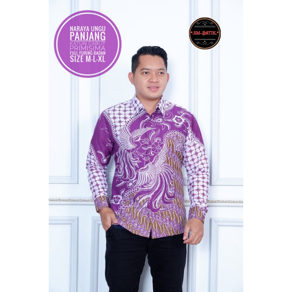 baju batik pria lengan panjang modern PREMIUM NARAYA UNGU LAVENDER PURPLE LILAC ORCHID VIOLET