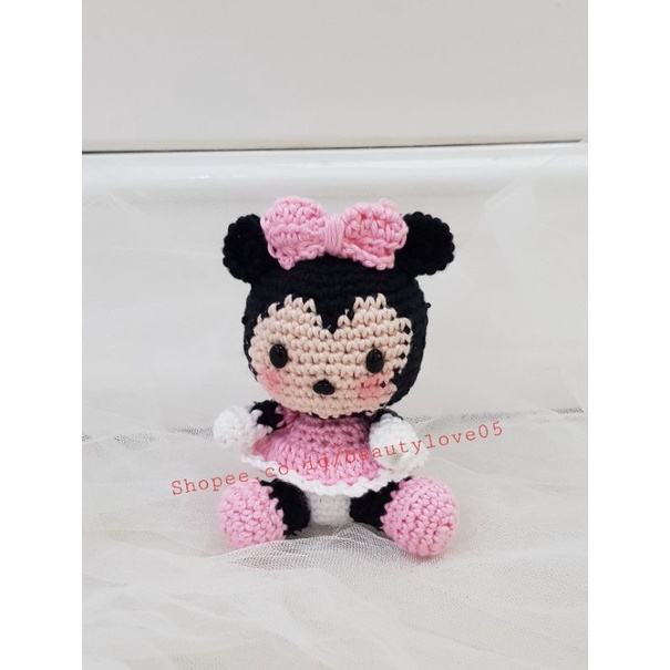 gantungan kunci boneka crochet minnie mouse pink