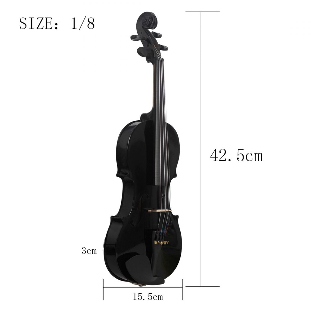 Biola Akustik 1 / 8 Warna Hitam Dengan Case + Busur + Rosin