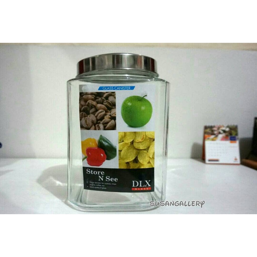 PREMIUM  Glass Canister / Toples Besar DLX Cafe A Kotak 6 Liter