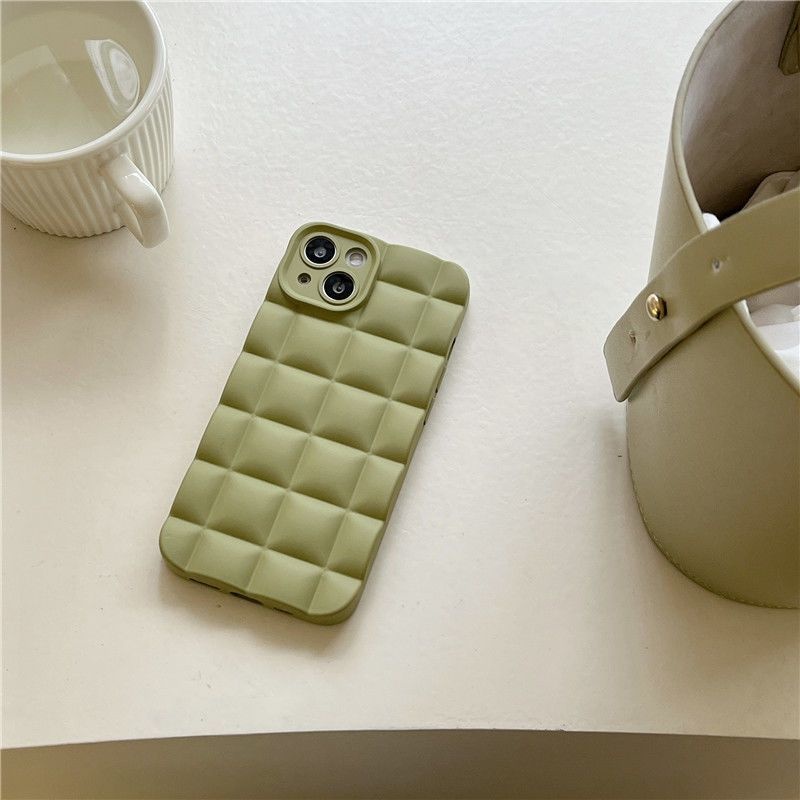 Case Desain Waffle Warna Hijau Olive Untuk iPhone 12 13 14 11 Pro Max X Xs Max Xr ejhg