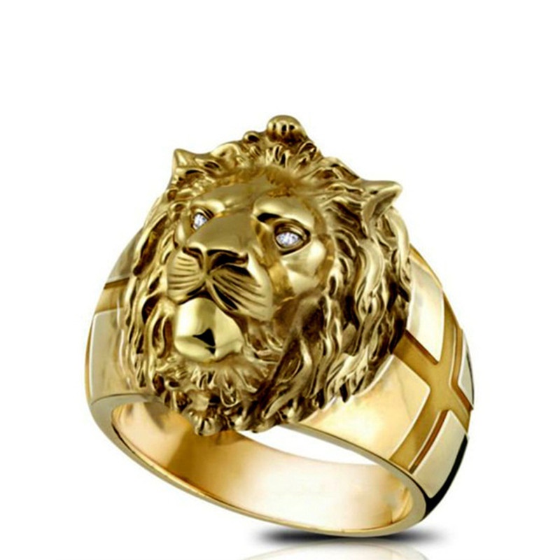 Cincin Emas Power Eye Lion Bahan stainless steel Gaya Hip Hop Untuk Pria