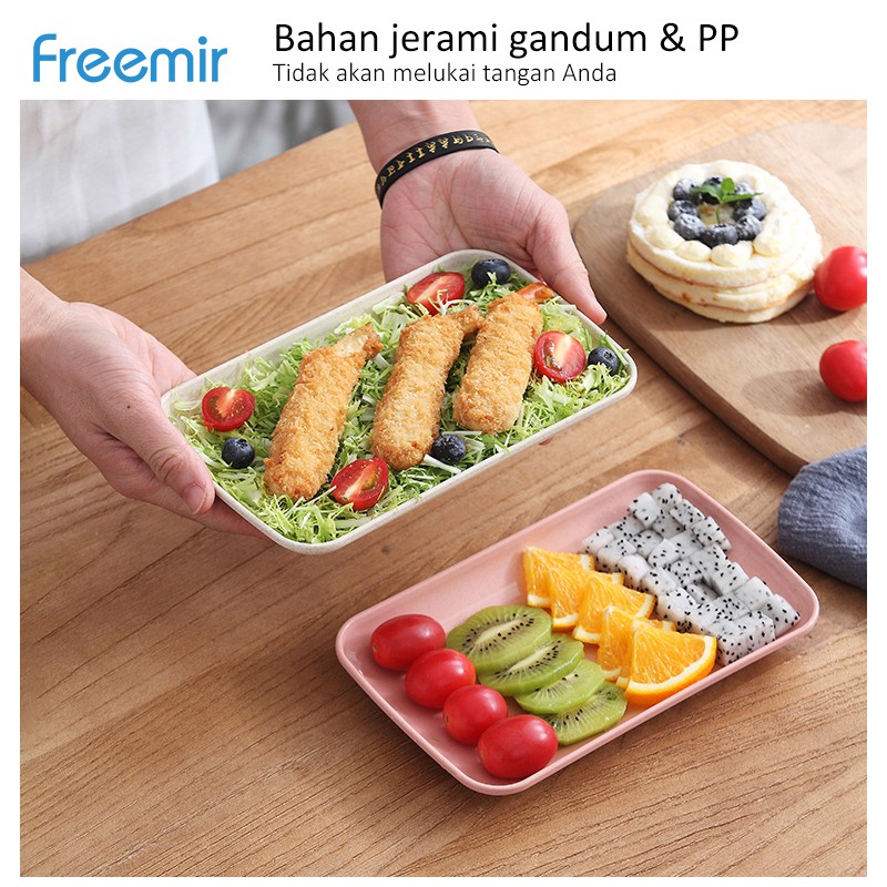freemir Set 4 pcs Piring Makan Kotak 21 cm Wheat Straw Square Plate Warna Warni Set 4 Pcs-4