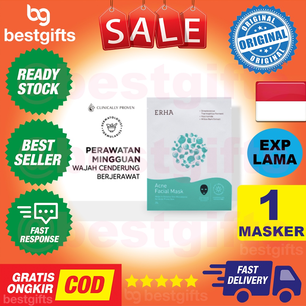 ERHA ACNE FACIAL MASK MASKER WAJAH JERAWAT UNTUK KULIT MUKA BERJERAWAT MENYERAP MINYAK BAKTERI 1 PIECE