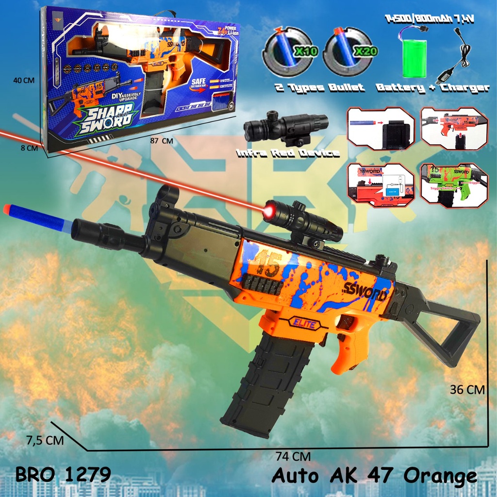 Mainan Pistolan AK Soft Bullet Automatic PUBG Free Fire