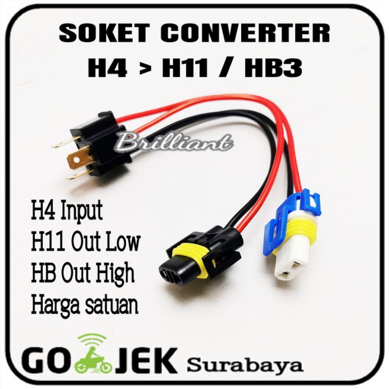 Soket Lampu Adapter Converter Konverter - H4 Input to Single Beam Soket H7 H11 Hb3 Hb4